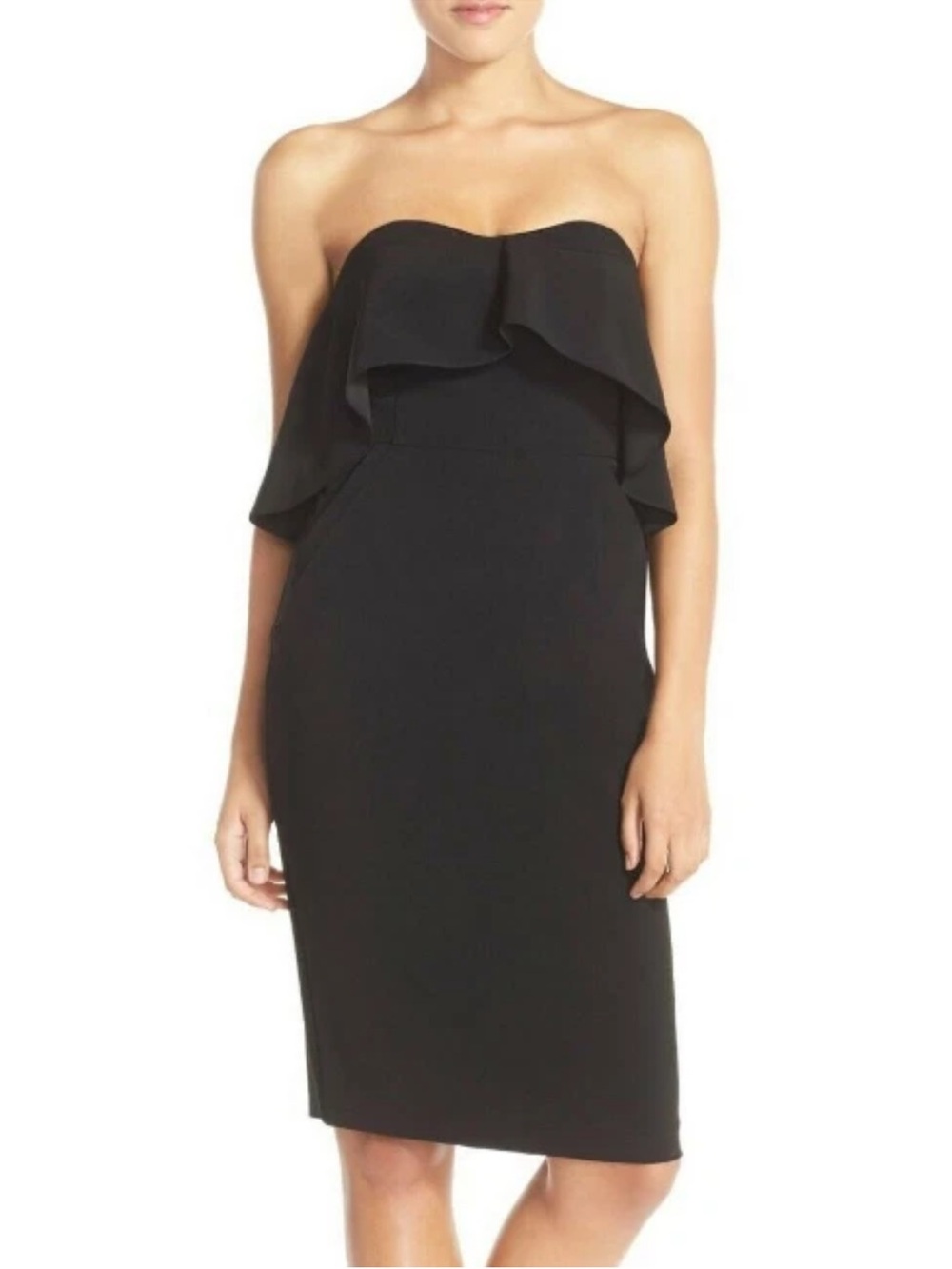 NWT Chelsea28 Strapless Ruffle Overlay Cocktail Dress Black Size 6